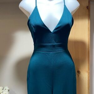 Los Angeles Apparel Teal Strapless Jumpsuit ( Jewelry is NOT included)